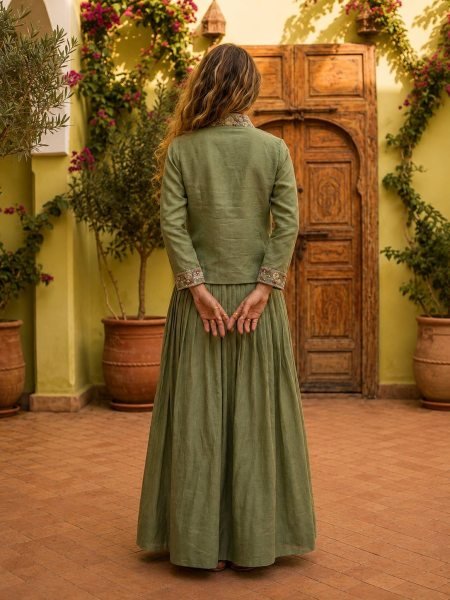 Intricate Green Zazu Silk Jacket Lehenga Set with Embroidery and Sequins Work Designer Lehenga Choli