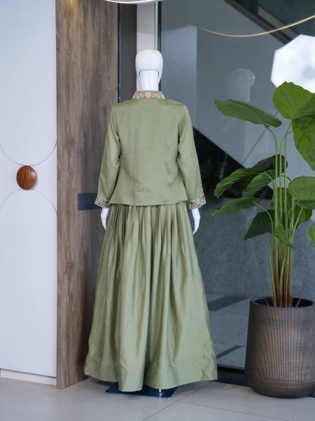 Intricate Green Zazu Silk Jacket Lehenga Set with Embroidery and Sequins Work Designer Lehenga Choli