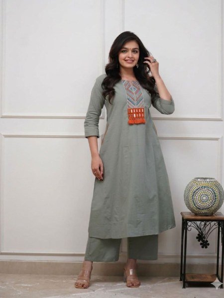 Intricate Grey Pure Cotton Cord Set for Women Summer Wear at Wholesale Rate Kurtis