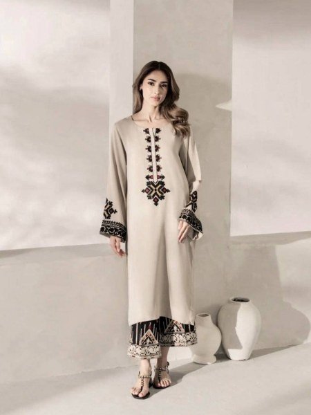 Intricate Grey Rayon Satin Straight Cut Kurti Set With Thread Work Palazzo For Wholesaler Price  Ready To Wear Suit