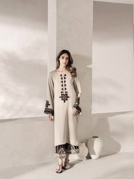 Intricate Grey Rayon Satin Straight Cut Kurti Set With Thread Work Palazzo For Wholesaler Price  Ready To Wear Collection