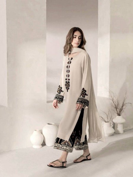 Intricate Grey Rayon Satin Straight Cut Kurti Set With Thread Work Palazzo For Wholesaler Price  Ready To Wear Collection