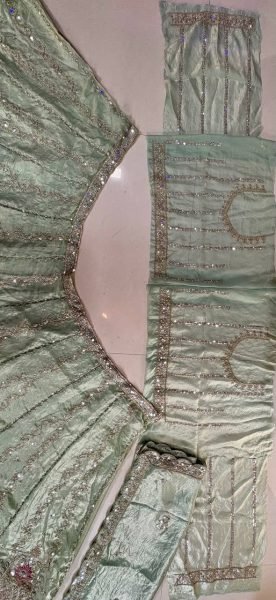 Intricate Mint Green Semi-Stitched Tabby Silk Lehenga Choli with Heavy Embroidery Designer Lehenga Choli