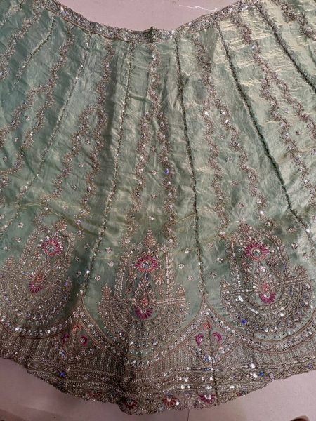 Intricate Mint Green Semi-Stitched Tabby Silk Lehenga Choli with Heavy Embroidery Designer Lehenga Choli