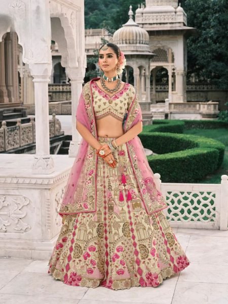 Intricate Off White Traditional Silk Lehenga with Heavy Embroidery for Women Bridal Lehenga Choli