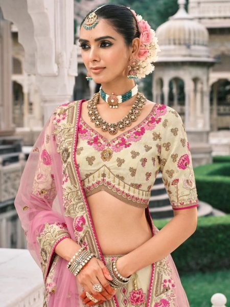 Intricate Off White Traditional Silk Lehenga with Heavy Embroidery for Women Bridal Lehenga Choli