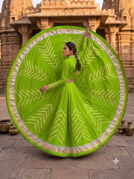 Intricate Parrot Green Rayon Cotton Lehenga Collection with Unstitch Blouse  Lehenga