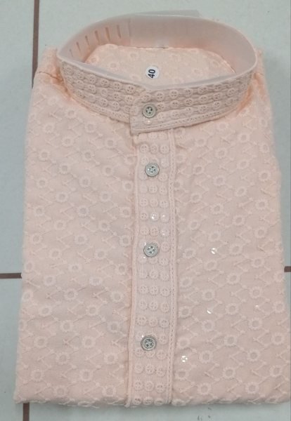 Intricate Peach Men Lucknowi Kurta with Regular Fit for Wedding Wear Kurta Pajama Wholesale