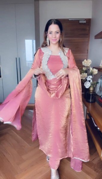 Intricate Pink Fendy Silk Top Plazzo Set with Embroidery Work for Festive Wear Ready To Wear Collection