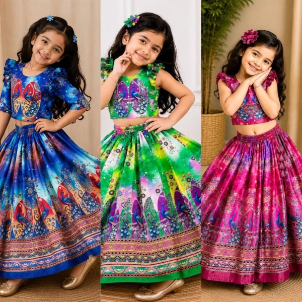 Intricate Pink Organza Silk Lehenga with Digital Print and Mirror Work Girls Wear