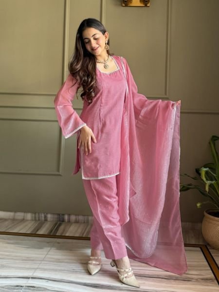 Intricate Pink Premium Crunchy Silk Farshi Suit with Ready-to-Wear Salwar for Festival Ready To Wear Suit