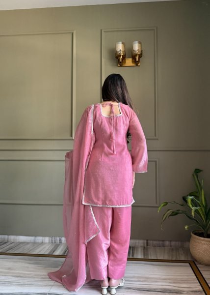 Intricate Pink Premium Crunchy Silk Farshi Suit with Ready-to-Wear Salwar for Festival Ready To Wear Collection