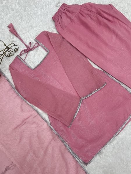 Intricate Pink Premium Crunchy Silk Farshi Suit with Ready-to-Wear Salwar for Festival Ready To Wear Collection
