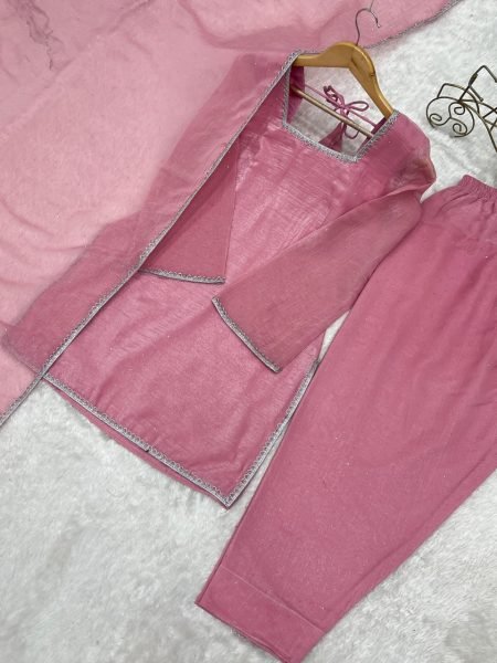 Intricate Pink Premium Crunchy Silk Farshi Suit with Ready-to-Wear Salwar for Festival Ready To Wear Collection