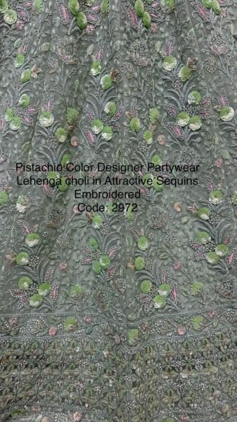 Intricate Pista Net Lehenga with Silver Zari and Sequin Work for Wedding Wear Bridal Lehenga Choli