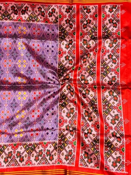 Intricate Purple Patola Silk Saree with Double Ikkat Print and Heavy Decorative Tassels For Wedding Wear Sarees 