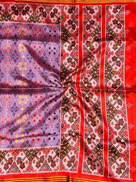 Intricate Purple Patola Silk Saree with Double Ikkat Print and Heavy Decorative Tassels For Wedding Wear Patola Silk Sarees Wholesale