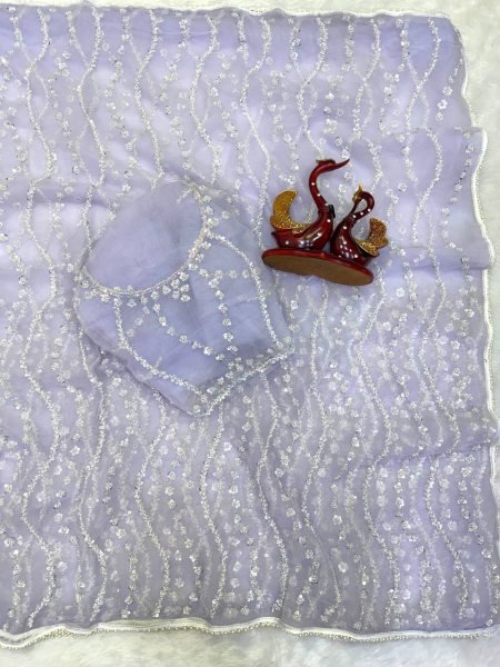 Intricate Purple Soft Net Saree with Heavy Sequins and Beads Work Blouse For Wedding Bollywood Fancy Sarees Wholesale