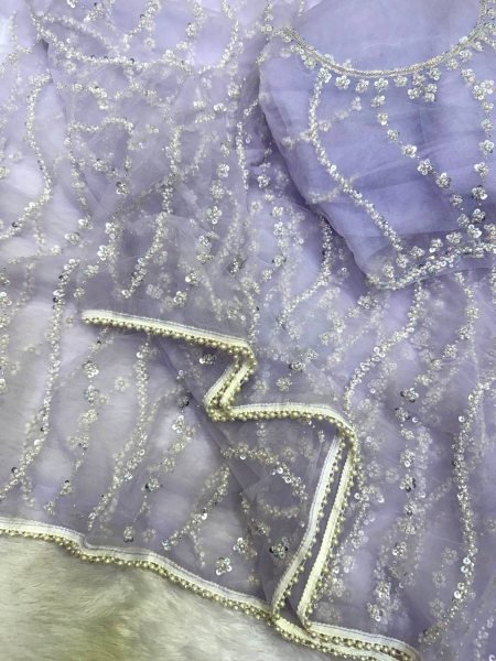 Intricate Purple Soft Net Saree with Heavy Sequins and Beads Work Blouse For Wedding Bollywood Fancy Sarees Wholesale