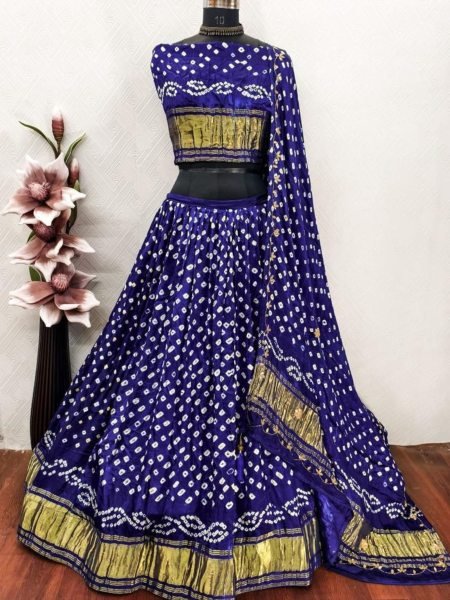 Intricate Purple Wedding Lehenga Choli in Pure Gaji Silk with Original Bandhej Dupatta Shop by Occasion