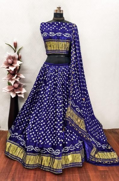 Intricate Purple Wedding Lehenga Choli in Pure Gaji Silk with Original Bandhej Dupatta Navratri Lehnega Choli