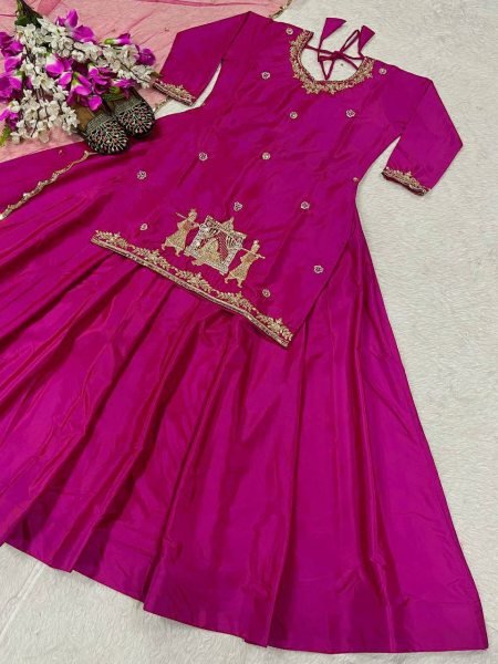 Intricate Rani Pink Silk Lehenga Set with Net Dupatta for Special Occasions Ready To Wear Collection