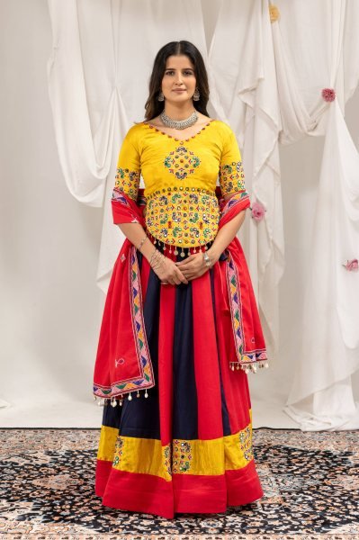 Intricate Red Magic Cotton Lehenga Choli with Real Mirror and Embroidery Work Navratri Lehnega Choli