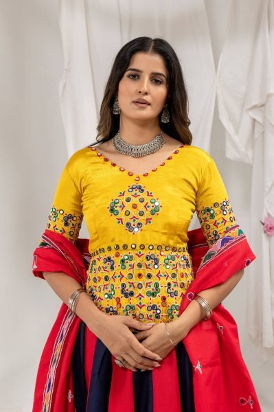 Intricate Red Magic Cotton Lehenga Choli with Real Mirror and Embroidery Work Navratri Lehnega Choli