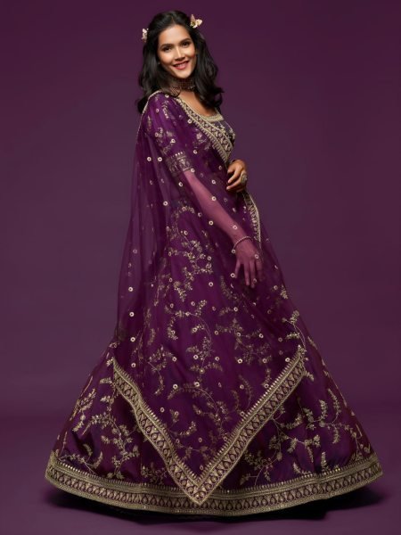 Intricate Royal Purple Stylish Art Silk Lehenga Set for Wedding and Reception Wear Bridal Lehenga Choli
