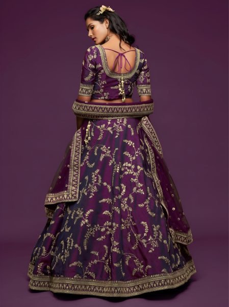 Intricate Royal Purple Stylish Art Silk Lehenga Set for Wedding and Reception Wear Bridal Lehenga Choli