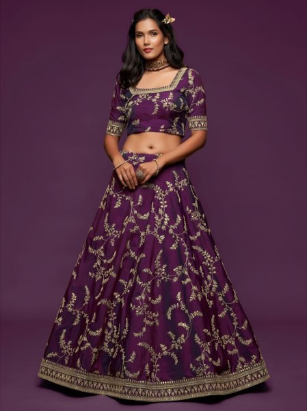 Intricate Royal Purple Stylish Art Silk Lehenga Set for Wedding and Reception Wear Bridal Lehenga Choli