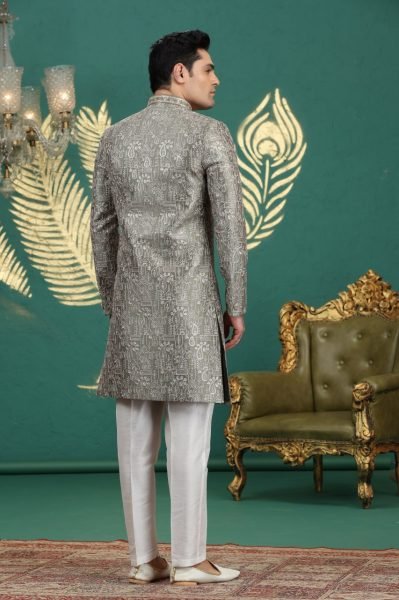 Intricate Sage Grey  Banarasi Jacquard Wedding Kurta Collection for Boutique Buyers Kurta Pajama Wholesale