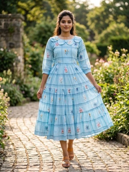 Intricate Sky Blue Comfortable Flared Kurti for Women Casual Collection Kurtis