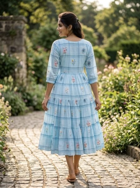 Intricate Sky Blue Comfortable Flared Kurti for Women Casual Collection Western Ladies Top Wholesale