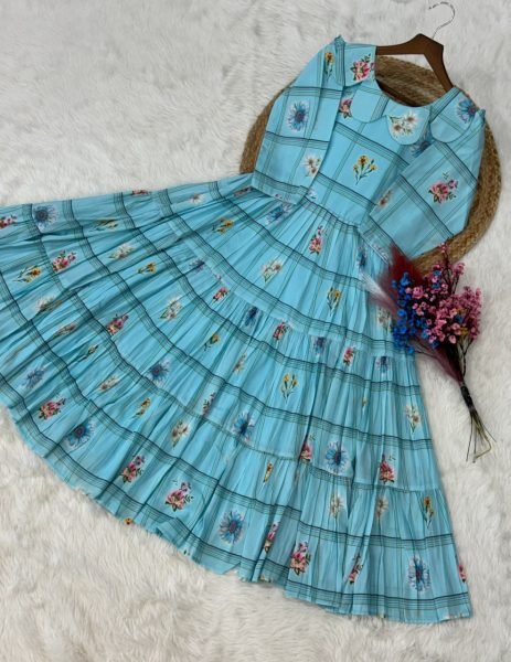 Intricate Sky Blue Comfortable Flared Kurti for Women Casual Collection Western Ladies Top Wholesale