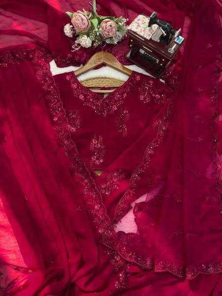 Intricate Thread Work Faux Georgette Saree with Soft Net Dupatta   Embroidered Blouse Embroidery Sarees Wholesale