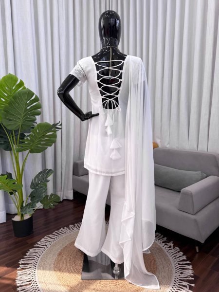 Intricate White Pakistani Chikankari Kurta With Pants And a Dupatta For Special Occasions  Ready To Wear Collection