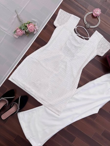 Intricate White Pakistani Chikankari Kurta With Pants And a Dupatta For Special Occasions  Ready To Wear Collection