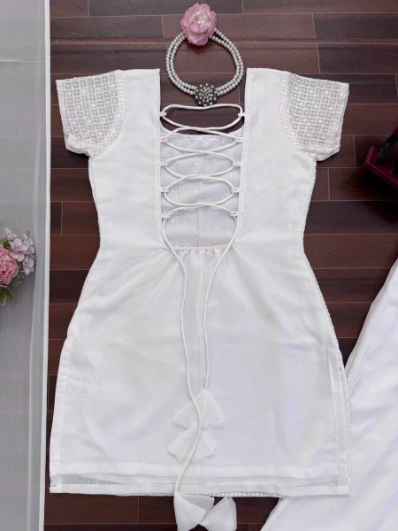 Intricate White Pakistani Chikankari Kurta With Pants And a Dupatta For Special Occasions  Ready To Wear Collection