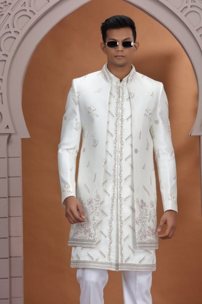 Intricate White Premium Embroidered Suit Set with Heavy Designer Look Finish Kurta Pajama Wholesale