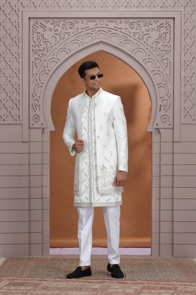 Intricate White Premium Embroidered Suit Set with Heavy Designer Look Finish Kurta Pajama Wholesale