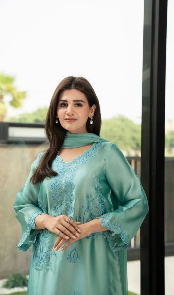 Intuitive Aqva Blue Rayon Kurta Set With Thread Work And Shaded Mull Cotton Dupatta For Boutique Price Ready To Wear Collection