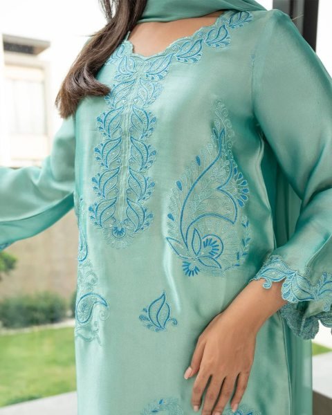 Intuitive Aqva Blue Rayon Kurta Set With Thread Work And Shaded Mull Cotton Dupatta For Boutique Price Ready To Wear Collection