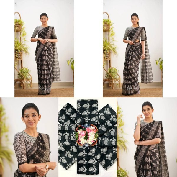 Intuitive Black Designer Cotton Kota Check Digital Print Saree with Rich Pallu  Printed Cotton Sarees Wholesale