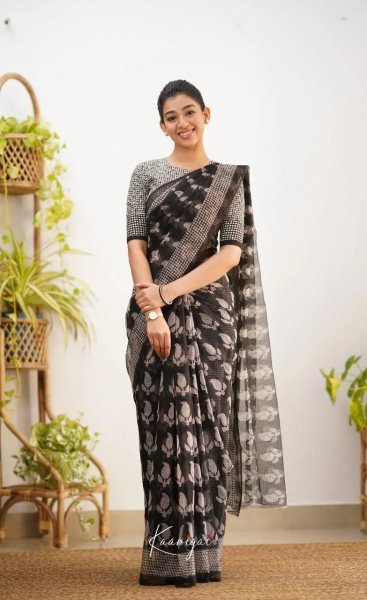 Intuitive Black Designer Cotton Kota Check Digital Print Saree with Rich Pallu  Printed Cotton Sarees Wholesale