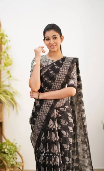 Intuitive Black Designer Cotton Kota Check Digital Print Saree with Rich Pallu  Printed Cotton Sarees Wholesale