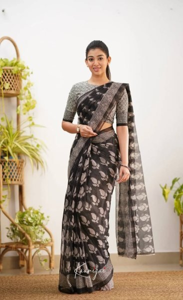 Intuitive Black Designer Cotton Kota Check Digital Print Saree with Rich Pallu  Printed Cotton Sarees Wholesale