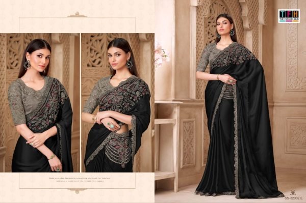 Intuitive Black Designer Fiona Satin Saree with Elegant Draping and Soft Fabric Feel Silk Sarees Wholesale
