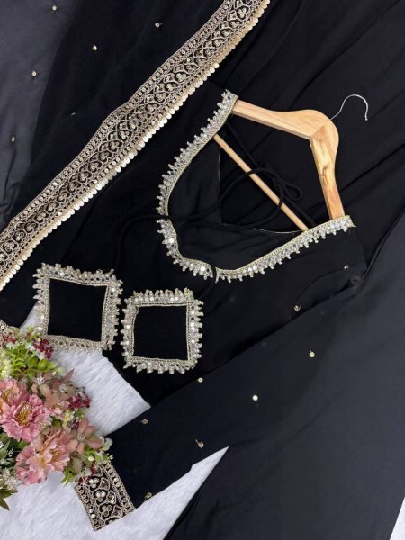 Intuitive Black Georgette Gown With Pany And Dupatta Using Sequence Work For Party Wear Ready To Wear Collection
