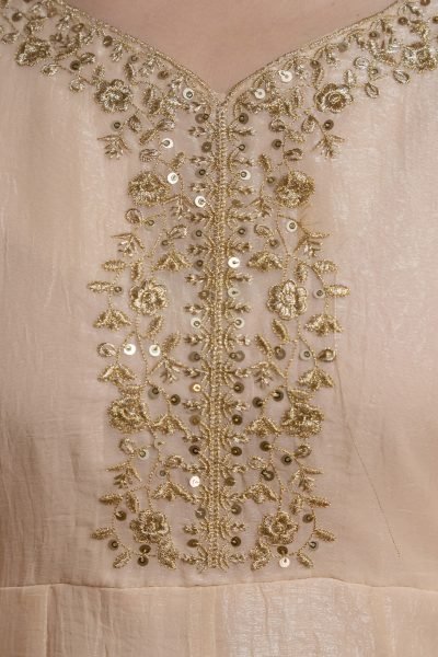 Intuitive Cream Crunchy Embroidered Kurti Palazzo Dupatta Set for Festival 3 Piece Kurti Set